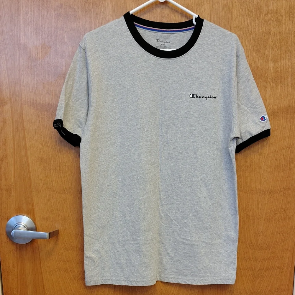 Champion Men's Heathered Grey Short Sleeve Tee with Black Accents - Picture 1 of 8